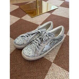 Sarabasic Collection GGDB Style Silver Glitter Star Sneakers Grey Suede Size 39
